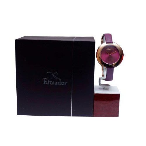 Michel July Women’s Leather Round Shape Watch – Purple